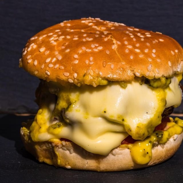 Three Cheeses Burger Deluxe Platter.
