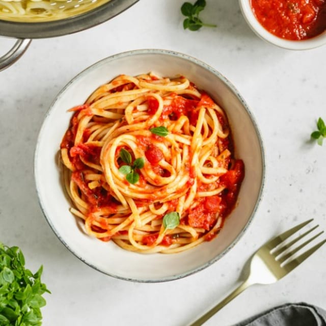 Spaghetti with Garlic or Tomato Sauce with Bread.