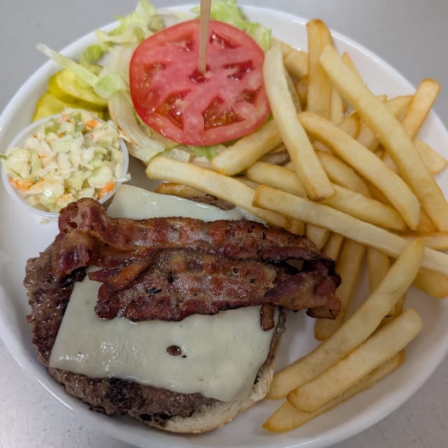Bacon & Swiss or Cheddar Burger (Half Pound).
