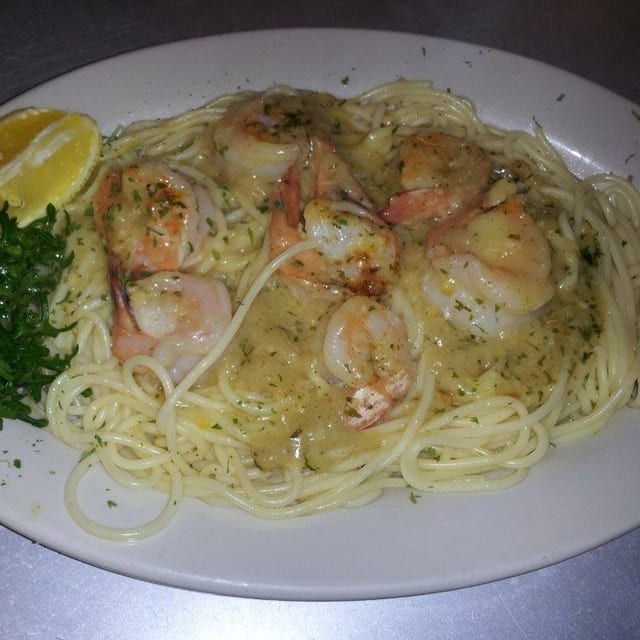 Shrimp Scampi Over Rice.