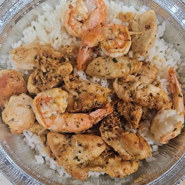 Shrimp & Chicken Over Rice.