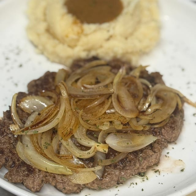 Chopped Steak with Grilled Onions Dinner.