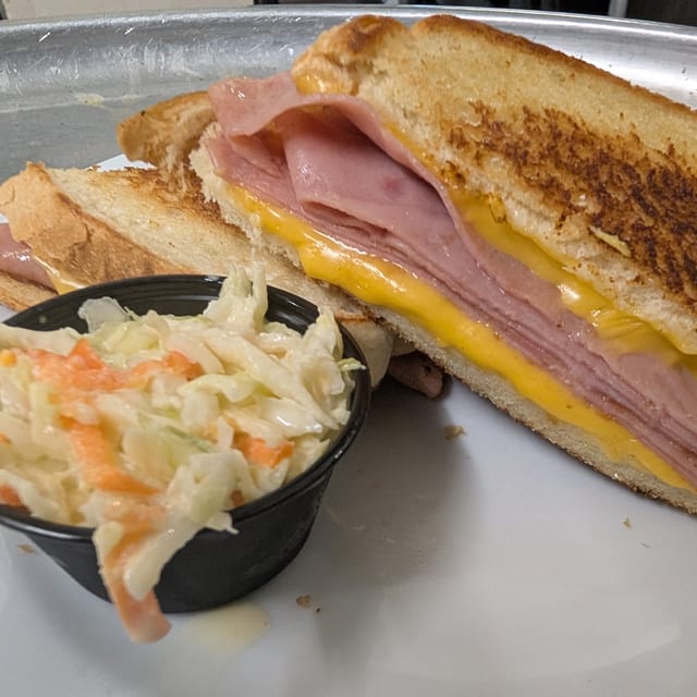 Grilled American Cheese with Ham Sandwich.