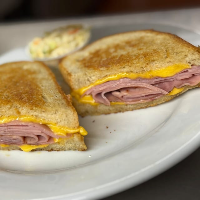 Grilled Cheddar with Ham Sandwich.